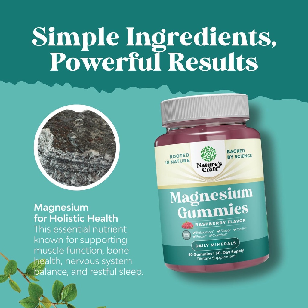 Sugar-Free Extra Strength Calm Magnesium Gummies for Adults - Relaxing Magnesium Citrate Gummies with Elemental Mag - Sleep Aid Soft Chews Raspberry Flavored - Body & Mind Relaxation - 60 Count 6