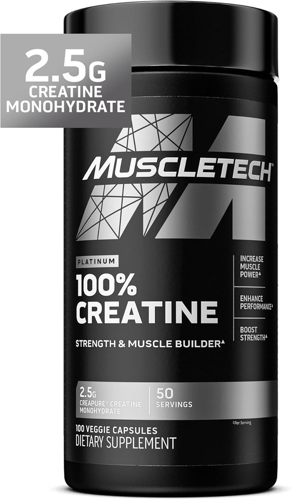 MuscleTech Platinum Creatine Monohydrate Capsules - Creapure Creatine Pre & Post Workout Muscle Builder, Muscle Recovery & Energy Boosting Supplement for Men & Women - 100 Veggie Pills 2