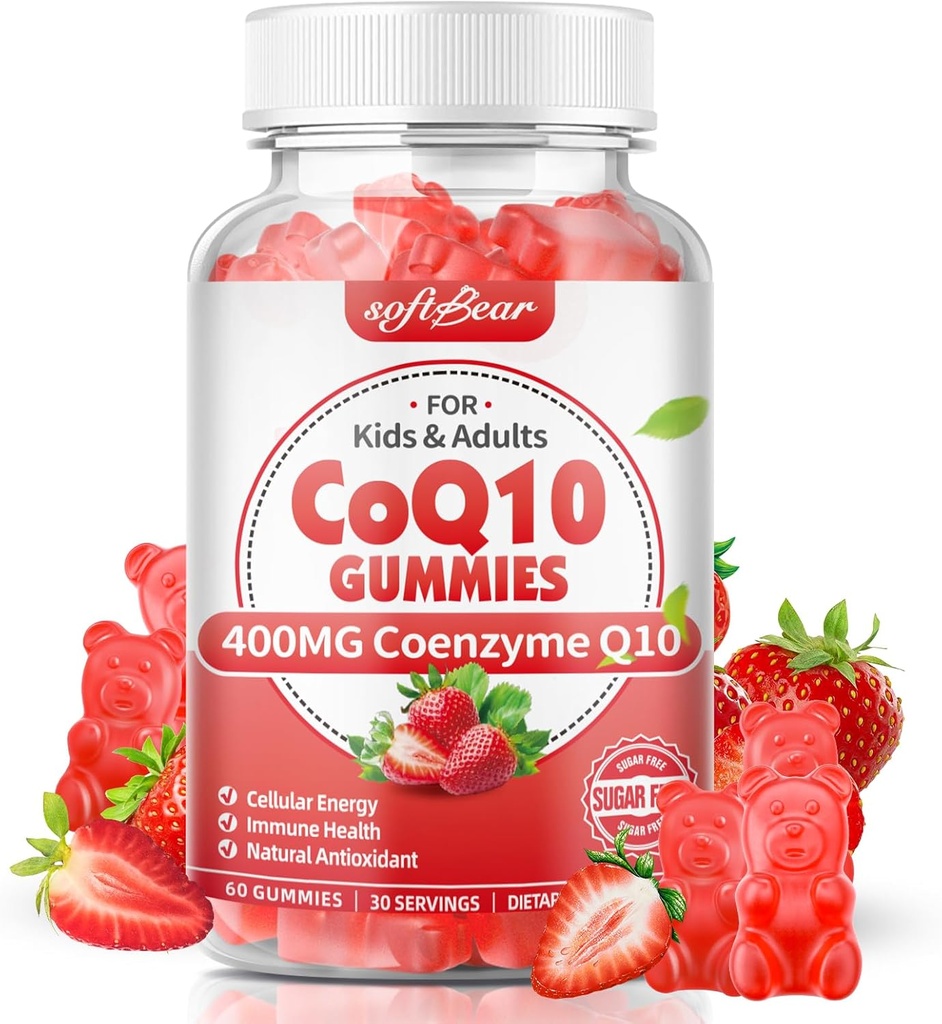 softbear CoQ10 Gummies 400mg Coenzyme Q10 Supplement for Adults, High Absorption coq10 Plus Omega-3, Magnesium, Vitamin B3 & Zinc for Cellular Energy & Antioxidant, Strawberry Flavor 60 Count 2