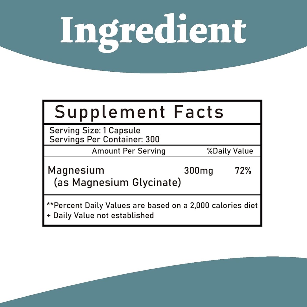 Magnesium Glycinate Supplement - Magnesium Supplement Magnesium Glycinate 300mg - 100% Chelated for High Absorption Vegan Essential Mineral Supplement 300 Capsules 3