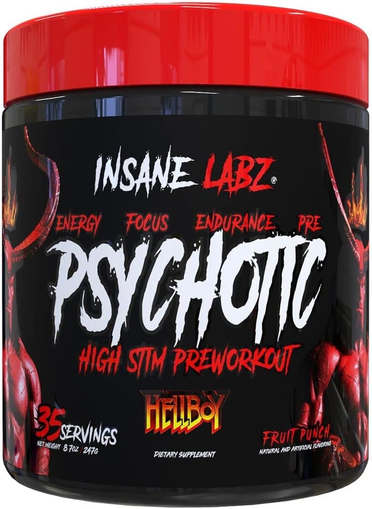 Insane Labz Hellboy Edition, High Stimulant Pre Workout Powder and NO Booster with Beta Alanine, L Citrulline, and Caffeine, Boosts Focus, Energy, Endurance, Nitric Oxide Levels, 35 Srvgs, Blue Rasp 6