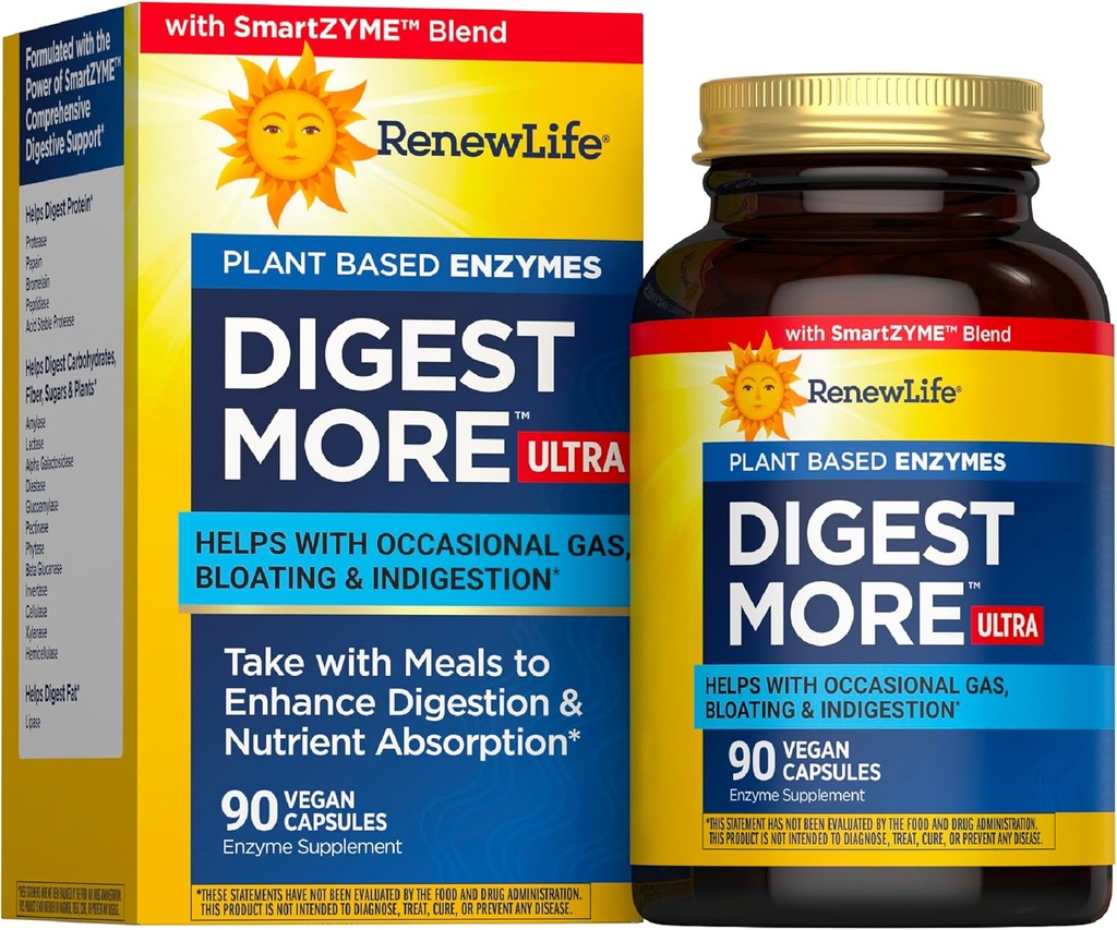 Renew Life Adult DigestMore Ultra Enzymes - Ultra-Strength Plant-Based Digestive Enzyme Formula for Men & Women - 90 Vegetarian Capsules 2