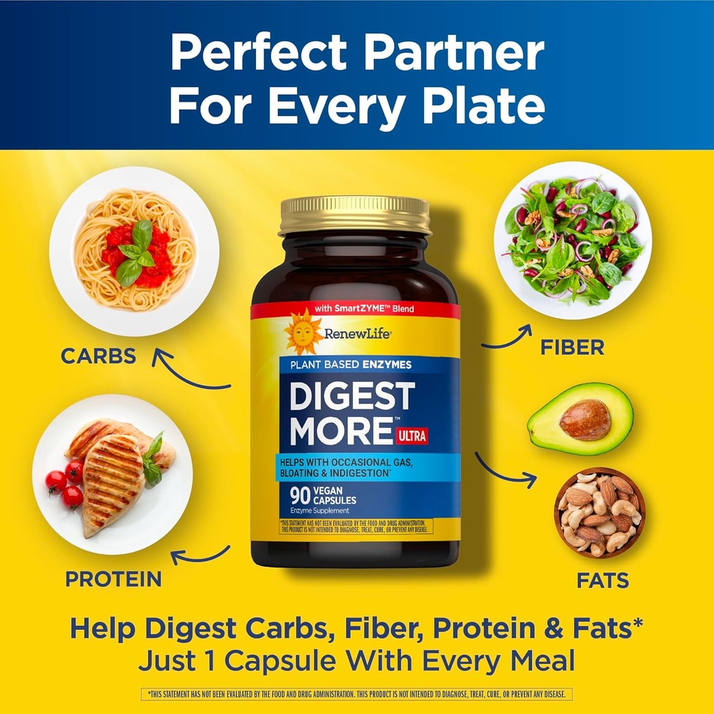 Renew Life Adult DigestMore Ultra Enzymes - Ultra-Strength Plant-Based Digestive Enzyme Formula for Men & Women - 90 Vegetarian Capsules 4