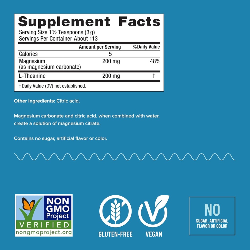 Natural Vitality Calm Mind, Magnesium Citrate + L-Theanine Powder, Supplement for Stress Relief, Gluten Free & Vegetarian, Unflavored, 12 oz. 3