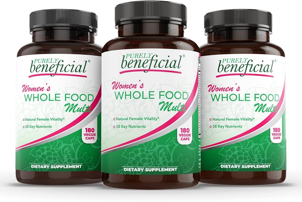 PURELY beneficial Women’s Whole Food MultiVitamin –58 Key Nutrients Including Vitamins, Minerals, Herbs, Probiotics, with Iron, Hair, Skin & Nail Complex for Complete Female Wellness- 180 Capsules 3
