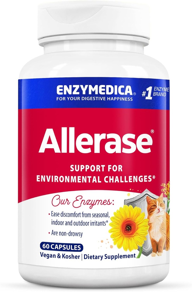 Enzymedica, Allerase, Non-Drowsy Enzyme Supplement to Help Relieve Seasonal Mucus Buildup, 60 Count 2