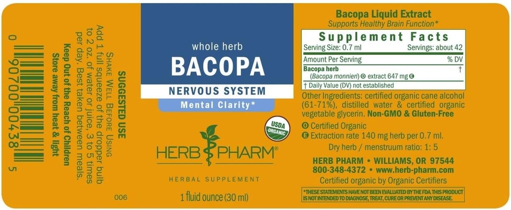 Herb Pharm Certified Organic Bacopa Liquid Extract for Brain Support - 4 Ounce 3