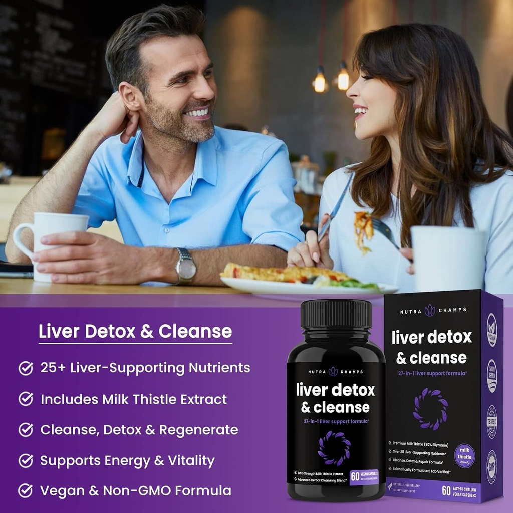 NutraChamps Liver Cleanse Detox Capsules and Super Greens Antioxidant Superfood Powder Bundle 5