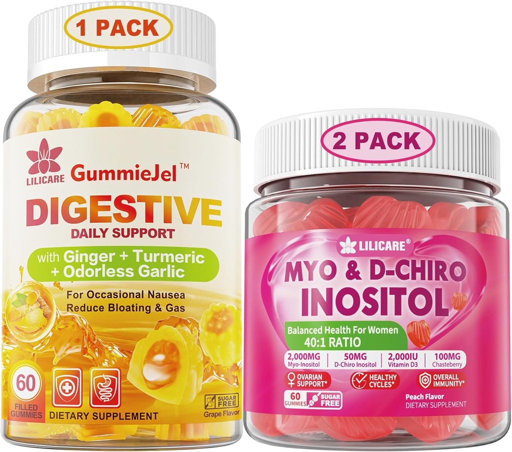 Bundle: Ginger Chews Supplement Gummies & Inositol Gummies Ideal 40:1 Ratio Myo & D-Chiro Inositol 2