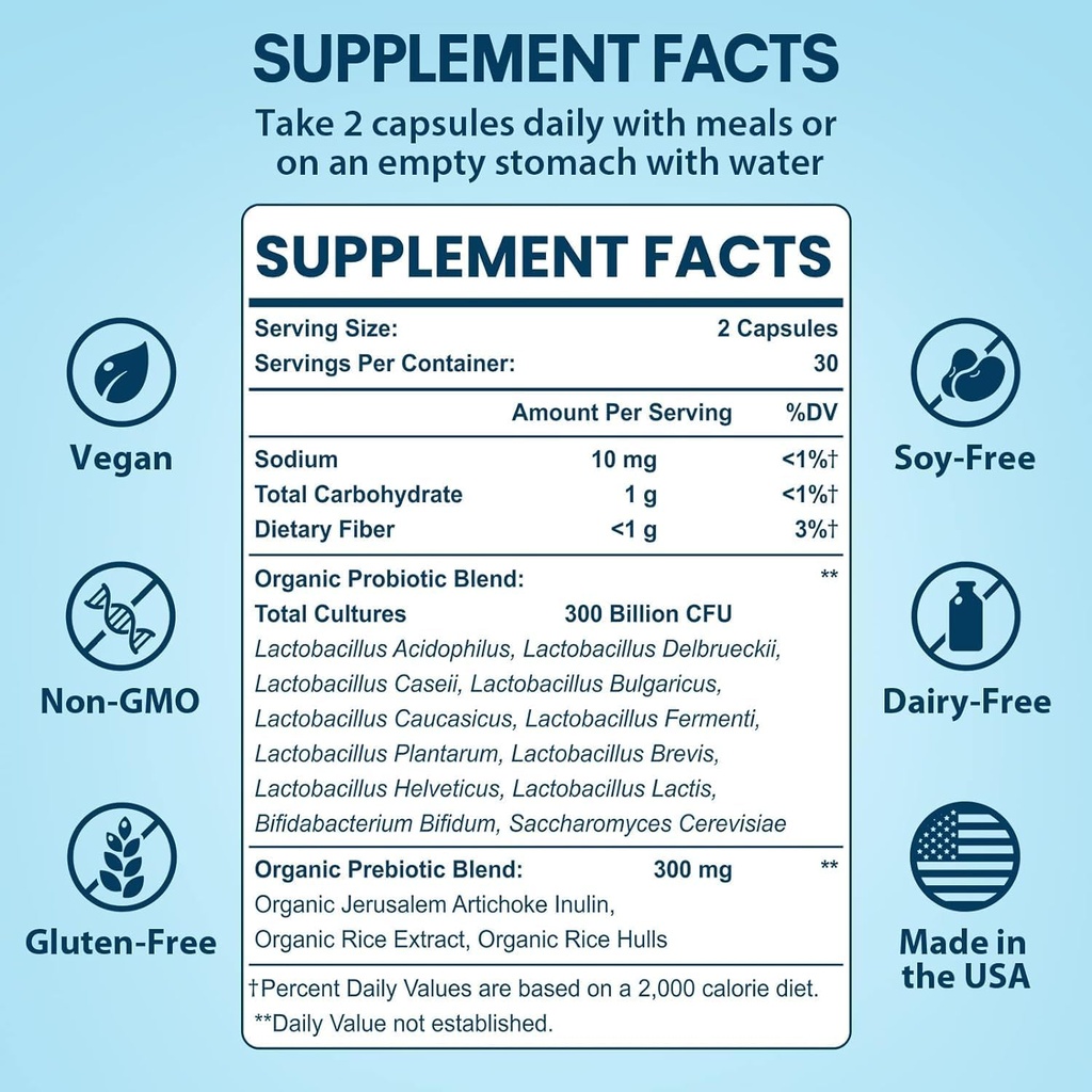 Probiotics for Women & Men, 300 Billion CFU Probiotics from 12 Strains + Organic Prebiotics Blend for Daily Digestive, Immune, Gut, Bloating, Gut Health for Women & Men, Shelf Stable - 180 Capsules 3