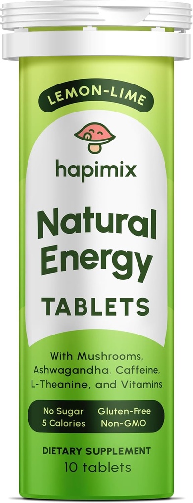 Natural Energy Effervescent Tablets | Lemon-Lime with Natural Caffeine, Lion's Mane & Electrolytes | 8 Powerful Adaptogens with 50mg Caffeine | Dissolves in Water | 10 Servings 2