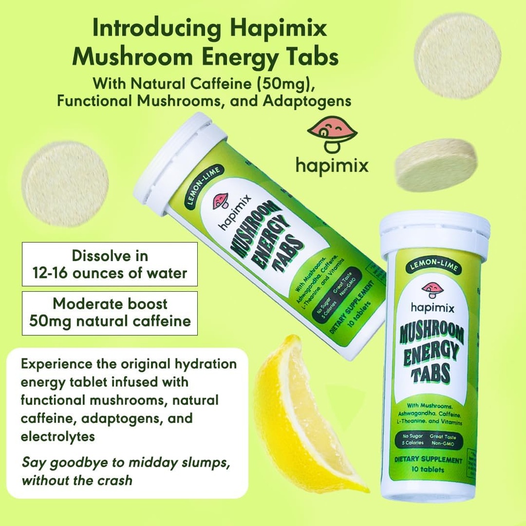 Natural Energy Effervescent Tablets | Lemon-Lime with Natural Caffeine, Lion's Mane & Electrolytes | 8 Powerful Adaptogens with 50mg Caffeine | Dissolves in Water | 10 Servings 3