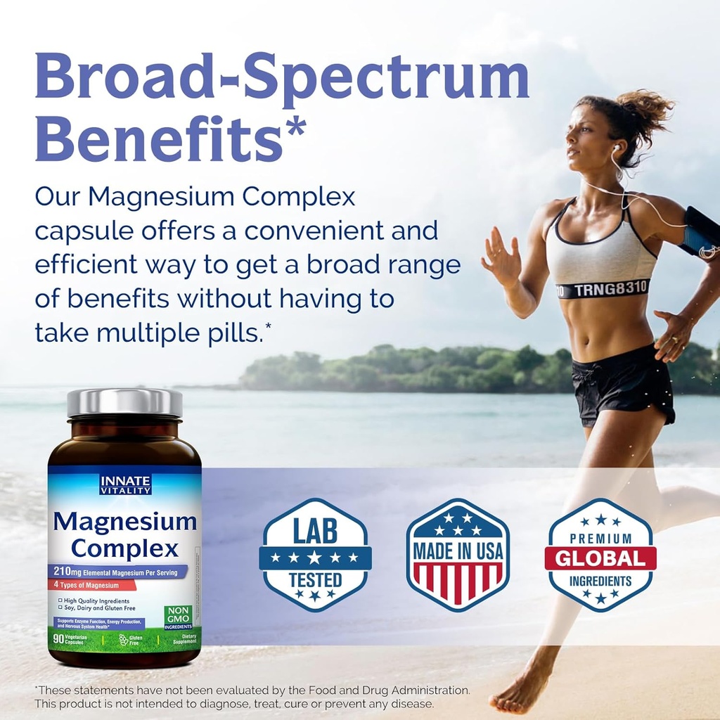 Innate Vitality Magnesium Complex - Magnesium Glycinate, Malate, Citrate, Oxide, 4-in-1 Formula for Energy, Bones & Nerves, Vegan & No Gluten, 90 Capsules 6