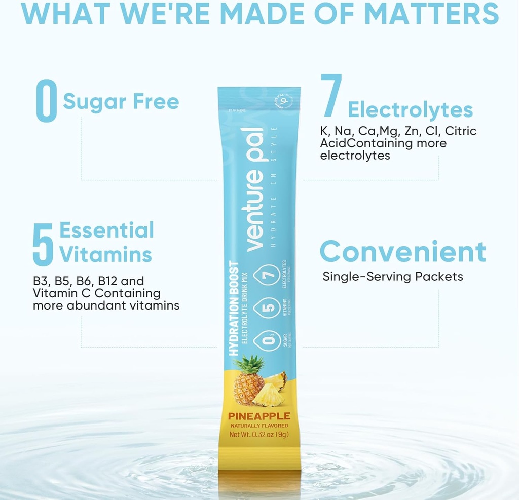 Venture Pal Sugar Free Electrolyte Powder Packets - Liquid Daily IV Drink Mix for Rapid Hydration & Party Recovery | 5 Vitamins & 7 Electrolytes| Keto Friendly | Non-GMO | Certified Vegan | 16 Sticks 5