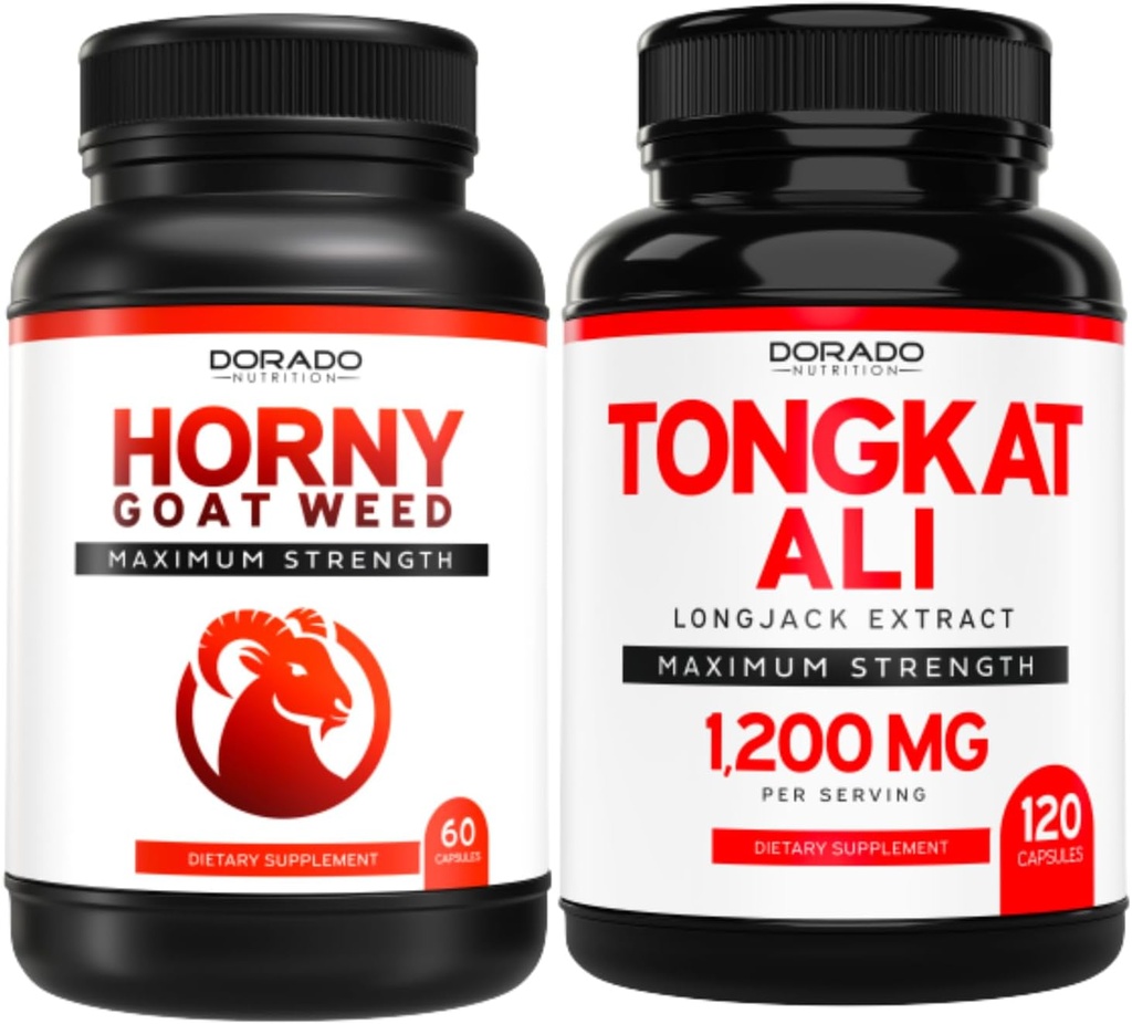 Horny Goat Weed (60 Count) Premium Hornygoatweed Maximum Strength AND Tongkat Ali For Men (120 Capsules) Longjack Tongkat Ali for Men's Health & Vitality Support - Vegan Safe & Made in USA 2
