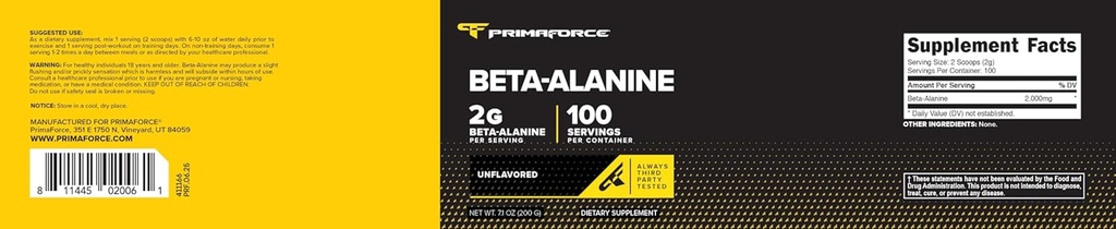 Primaforce Beta Alanine Powder, Unflavored, 200 Grams - Gluten Free, Non-GMO Supplement for Men and Women 6