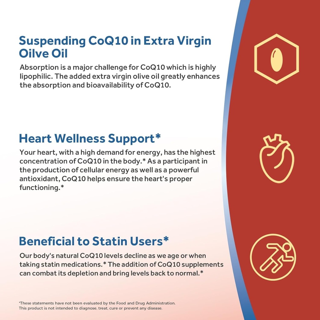 Doctor's Recipes CoQ10 200mg Per Serving, High Absorption Coenzyme Q10 Supplement with Olive Oil, Heart & Vascular Health, Energy Production & Antioxidant Support, 2 Month Supply, 120 Softgels 6