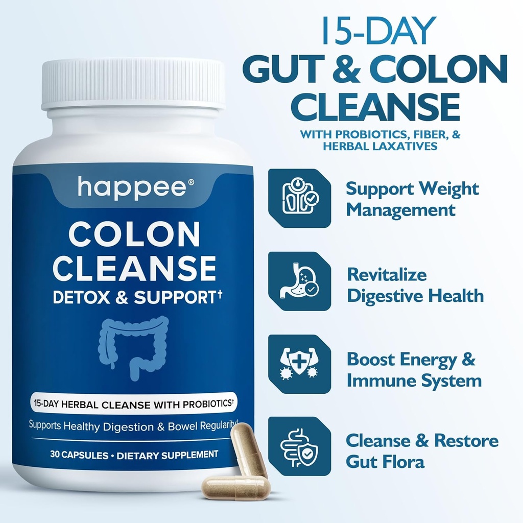 Happee Colon Cleanser & Detox for Weight Loss Support - 15 Day Colon Cleanse Pills & Gut Support Probiotics Men Women - Fast Natural Laxatives Constipation Relief 3