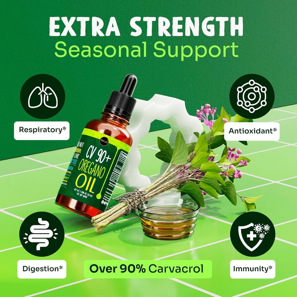 Maju Superfoods Oregano Oil Drops, Potent 90%+ Carvacrol (1 fl Oz) Wild Mediterranean Essential Oil of Oregano Liquid, Aceite de Oregano, Immune and Seasonal Support 4