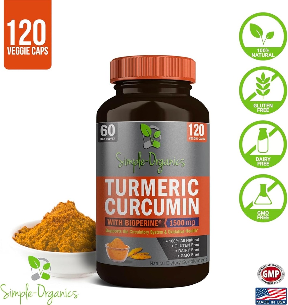 Turmeric Curcumin with Bioperine, Black Pepper Extract for Absorption, Natural Joint Support and Overall Health, 1500mg per Serving, 120 Vegan Capsules 5