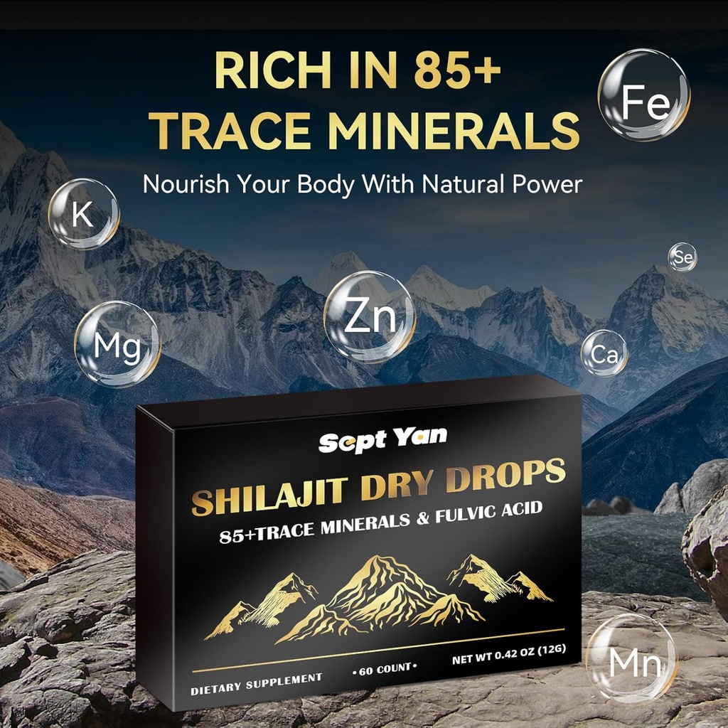 Shilajit Pure Himalayan Organic Dry Drops Shilajit Resin Supplement (60 Tablets - 200mg Each), Shilajit for Men Women with 85+ Trace Minerals & Fulvic Acid for Energy, Immunity, Brain Support 4