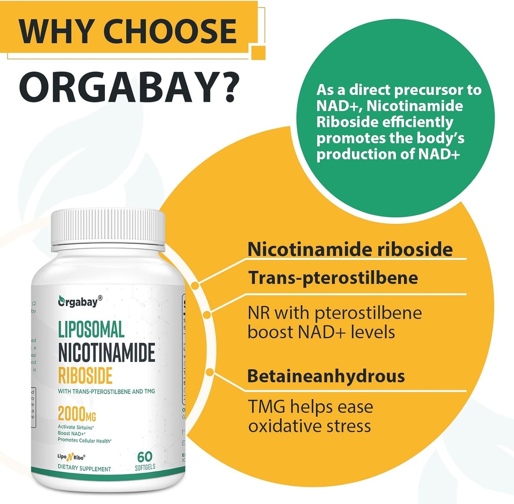 Orgabay Liposomal Nicotinamide Riboside 2000 MG with TMG and Pterostilbene, Boosting NAD+, Support Healthy Aging, 240 Count 6