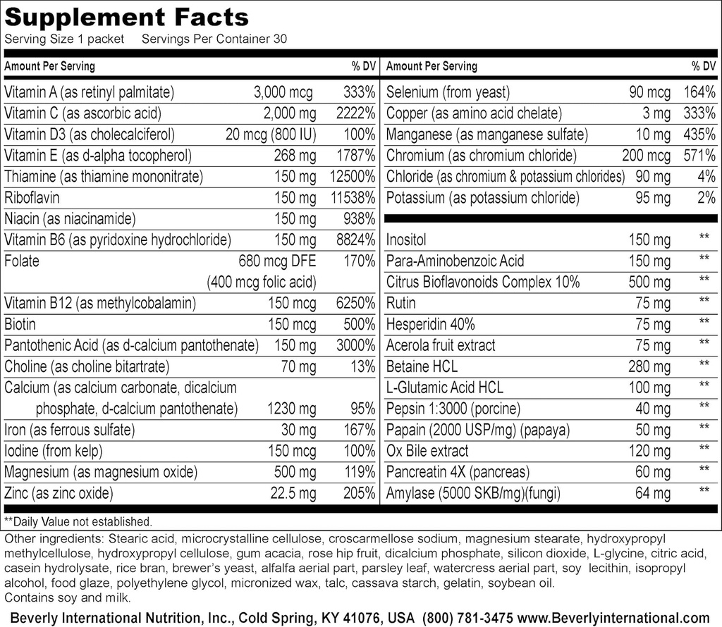 Beverly International Super Pak. 30 Packs. High-Potency Multivitamin, Daily Pack for Energy, Performance, Immune System Health. Custom-formulated for Athletes, Active Men and Women since 1970. 3