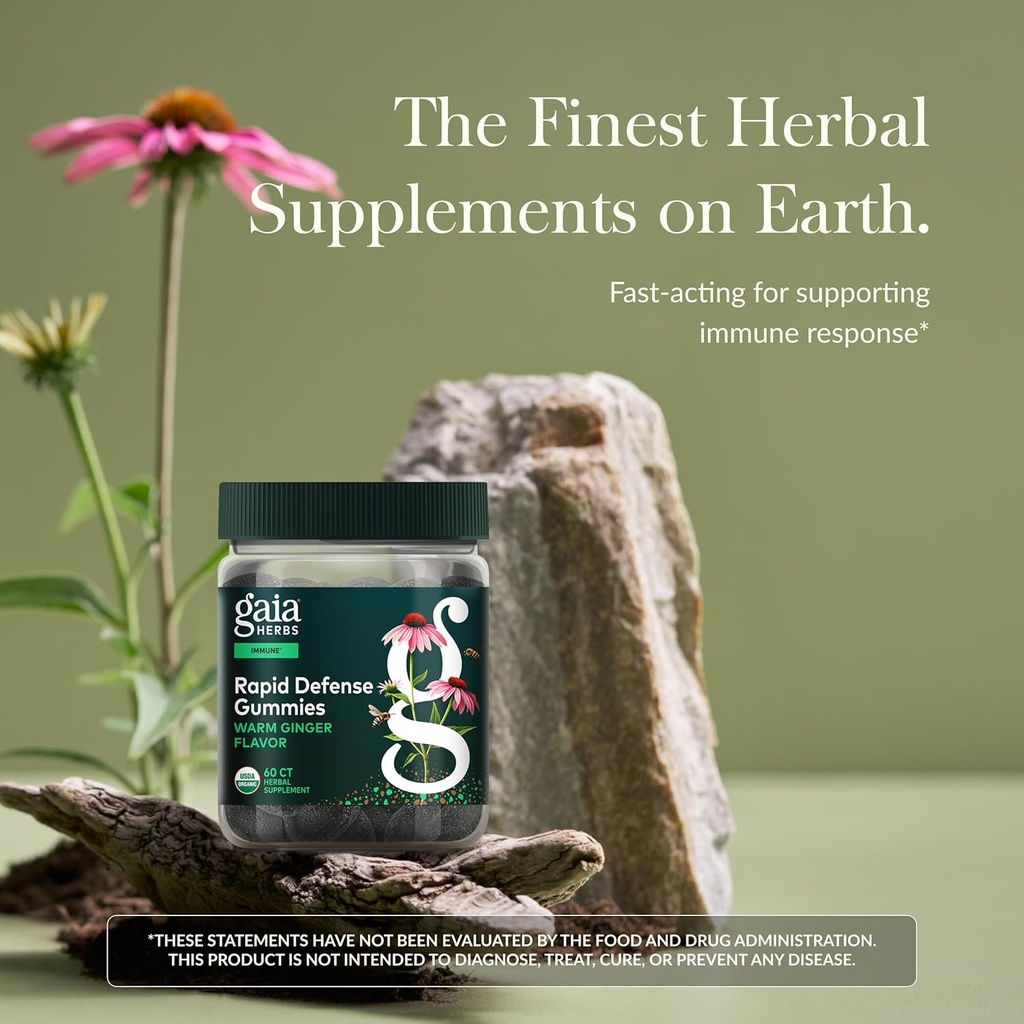 Gaia Herbs Organic Immune Rapid Defense Gummies - Supports Immunity - with Propolis, Ginger, and Echinacea - 60 Vegan Gummies (30-Day Supply) 3