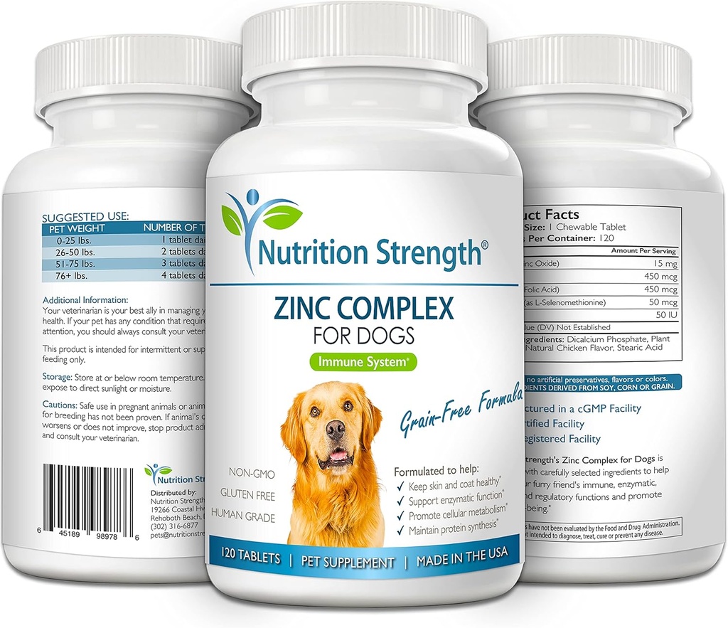 Zinc for Dogs to Support Healthy Skin & Coat, Promote Normal Growth, Balanced Immune Function & Cellular Metabolism, with Biotin, Folate, Selenium & Vitamin E, 120 Chewable Tablets 5