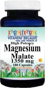 High Potency Magnesium Malate 1350 mg 180 Capsules Dietary Supplement Serving Size 3 Capsules 2