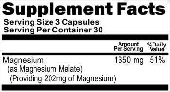 High Potency Magnesium Malate 1350 mg 180 Capsules Dietary Supplement Serving Size 3 Capsules 3