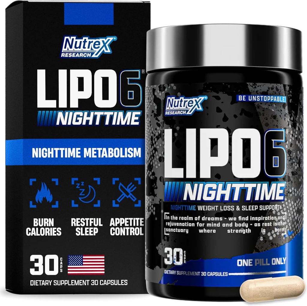 Nutrex Lipo 6 Nighttime Fat Burner | Melatonin Sleep Aid & Weight Loss Diet Pills for Men and Women | Night Time Metabolism Booster Appetite Suppressant | 30 Servings (1) 2