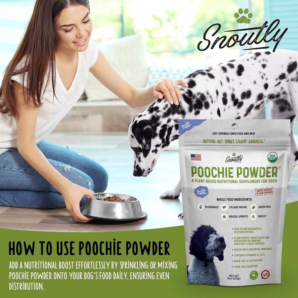 Snoutly Poochie Powder: USDA Certified Organic Dog Supplement & Super Multivitamin - Mother Nature's Vitamins & Minerals for All Dogs & All Ages, Nutritional & Digestion Support, RAW Superfood 6