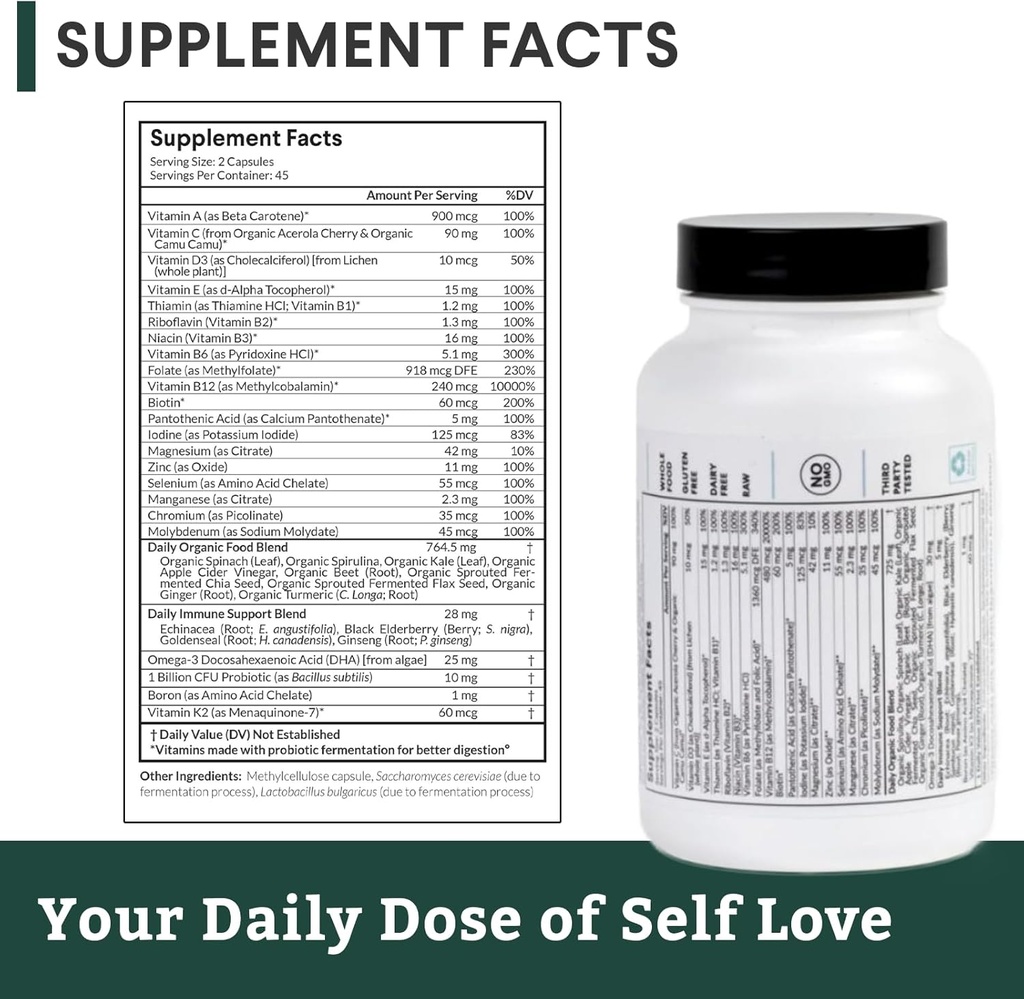 Nutritional Roots Multivitamin+, Award-Winning Plant-Based (Vegan) Multivitamin, Organic Vegetables & Herbs, Fermented Vitamins, Probiotics, Doctor's Choice, 45 Servings 6