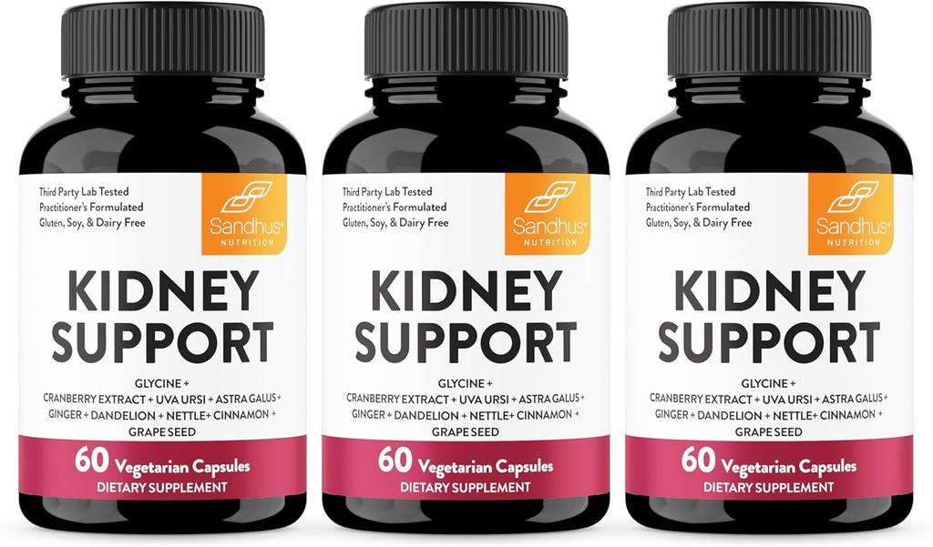 Sandhu's Kidney Cleanse Detox & Repair Support Supplement for Men and Women | with Cranberry Extract | Helps Support Kidney & Urinary Tract Health | 60 Vegetarian Capsules (Pack of 3) 2