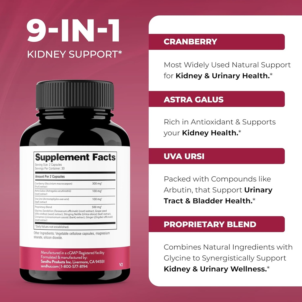Sandhu's Kidney Cleanse Detox & Repair Support Supplement for Men and Women | with Cranberry Extract | Helps Support Kidney & Urinary Tract Health | 60 Vegetarian Capsules (Pack of 3) 3
