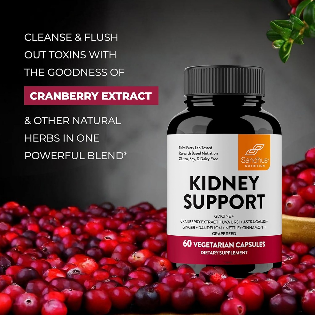 Sandhu's Kidney Cleanse Detox & Repair Support Supplement for Men and Women | with Cranberry Extract | Helps Support Kidney & Urinary Tract Health | 60 Vegetarian Capsules (Pack of 3) 5