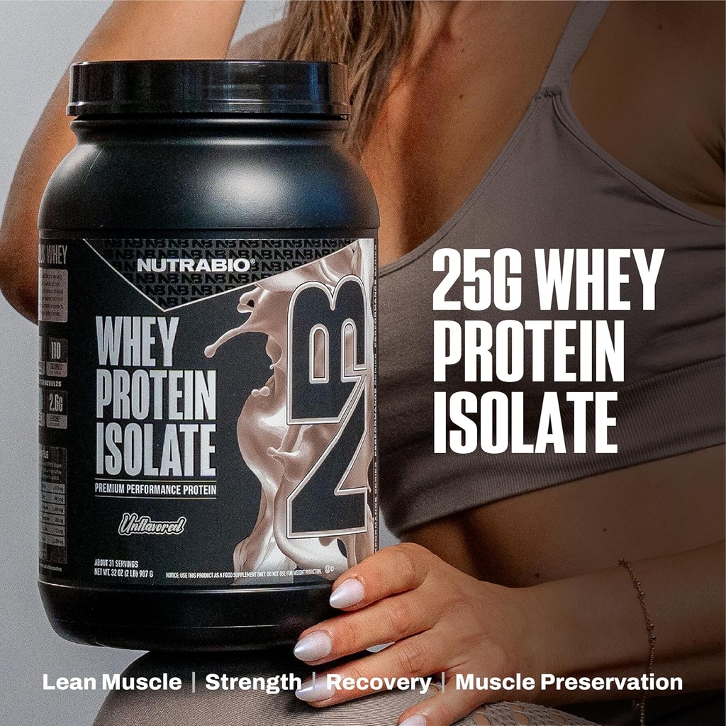 NutraBio 100% Whey Protein Isolate Protein Powder, 25g Protein with Complete Amino Acid Profile, Non-GMO, Soy & Gluten Free, Low Carb, Low Calorie Whey Protein Powder, Raw Unflavored, 2 Lbs 5