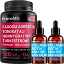 Liquid Collagen Biotin (2pk) and Fadogia Tongkat Ali (1pk) Supplement Bundle - Potent Vitamins for Hair, Skin, Nails, Heart, Energy, & Testosterone Support - Non-GMO, Vegan 2