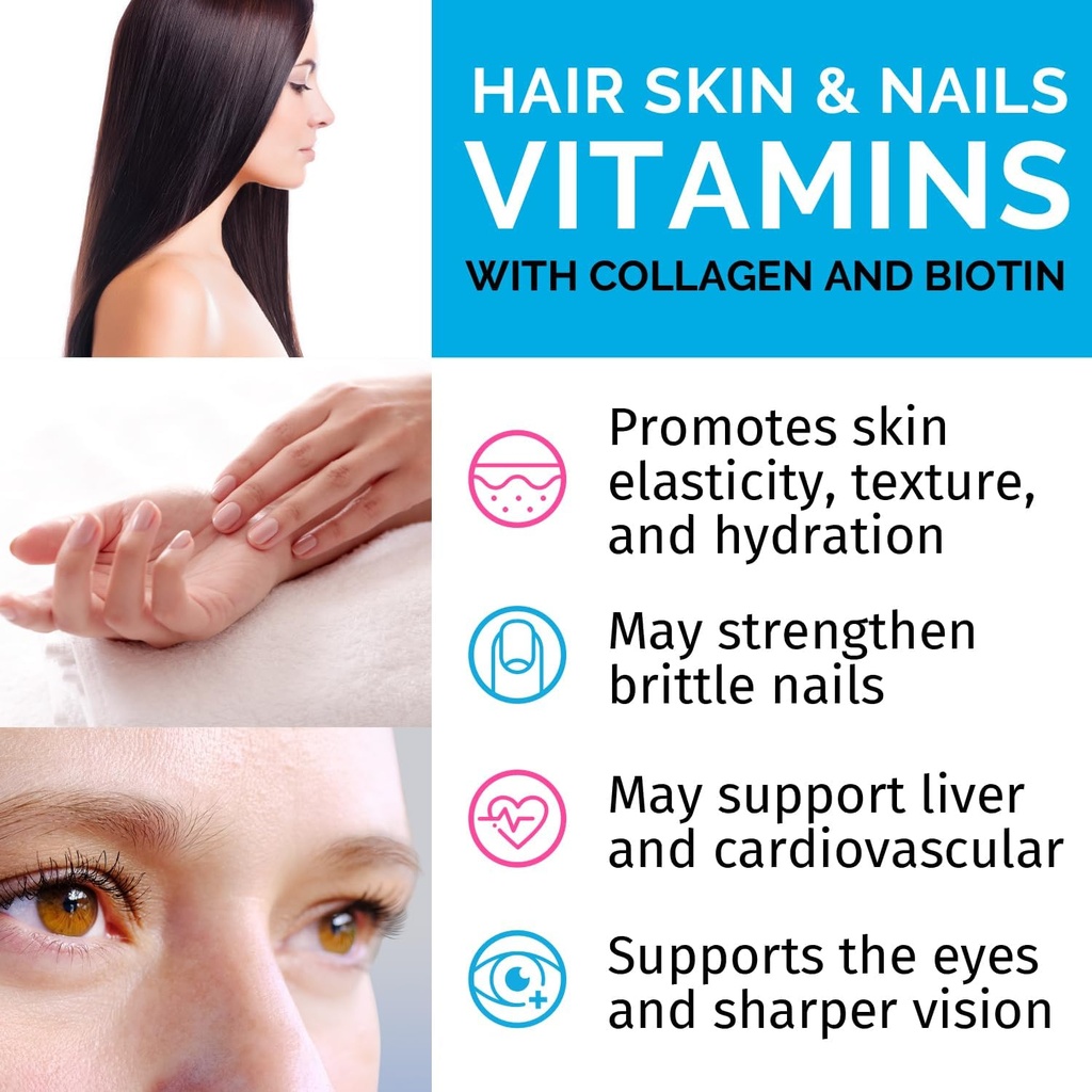 Liquid Collagen Biotin (2pk) and Fadogia Tongkat Ali (1pk) Supplement Bundle - Potent Vitamins for Hair, Skin, Nails, Heart, Energy, & Testosterone Support - Non-GMO, Vegan 6