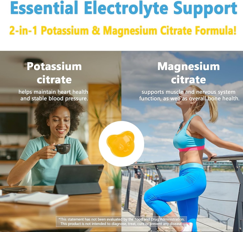 Potassium Magnesium Gummies, Magnesium Citrate & Potassium Citrate Supplements with Vitamin D3, B6 for Electrolyte Balance, Muscle, Leg Cramps, GMO Free Gluten Free (Pineapple,60 Count) 6