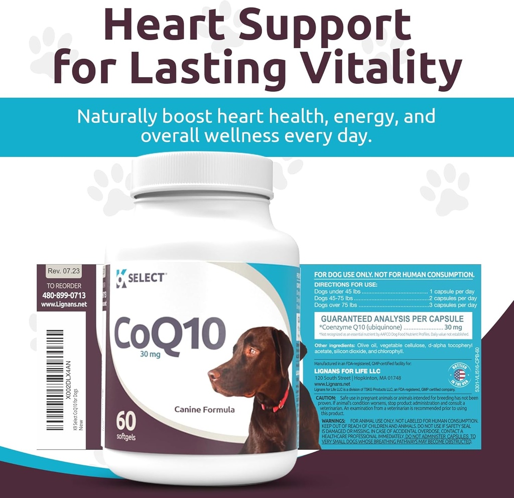 K9 Select CoQ10 Supplement for Dogs, 30mg - 60 Soft Gels per Bottle - Pet Supplement, Nutritional Softgels for Canine Heart Health, Cardiovascular & Gum Health, Energy 5