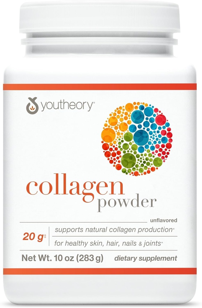 Youtheory Collagen Powder - with Amino Acids, Minerals, Vitamin C & B7 (Biotin) - Supports Healthy Bones, Muscles, Hair, Nails, Skin & Joints* - Hydrolyzed - Unflavored - 10 oz (10 Servings) 2
