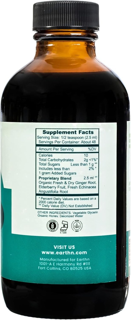 Ginger Elderberry Immune Defense Syrup with Echinacea, Vitamin C, Honey - Organic Super Premium Liquid - 100% Pure Ingredients - Natural Immunity Support Supplement (4 fl oz) 5