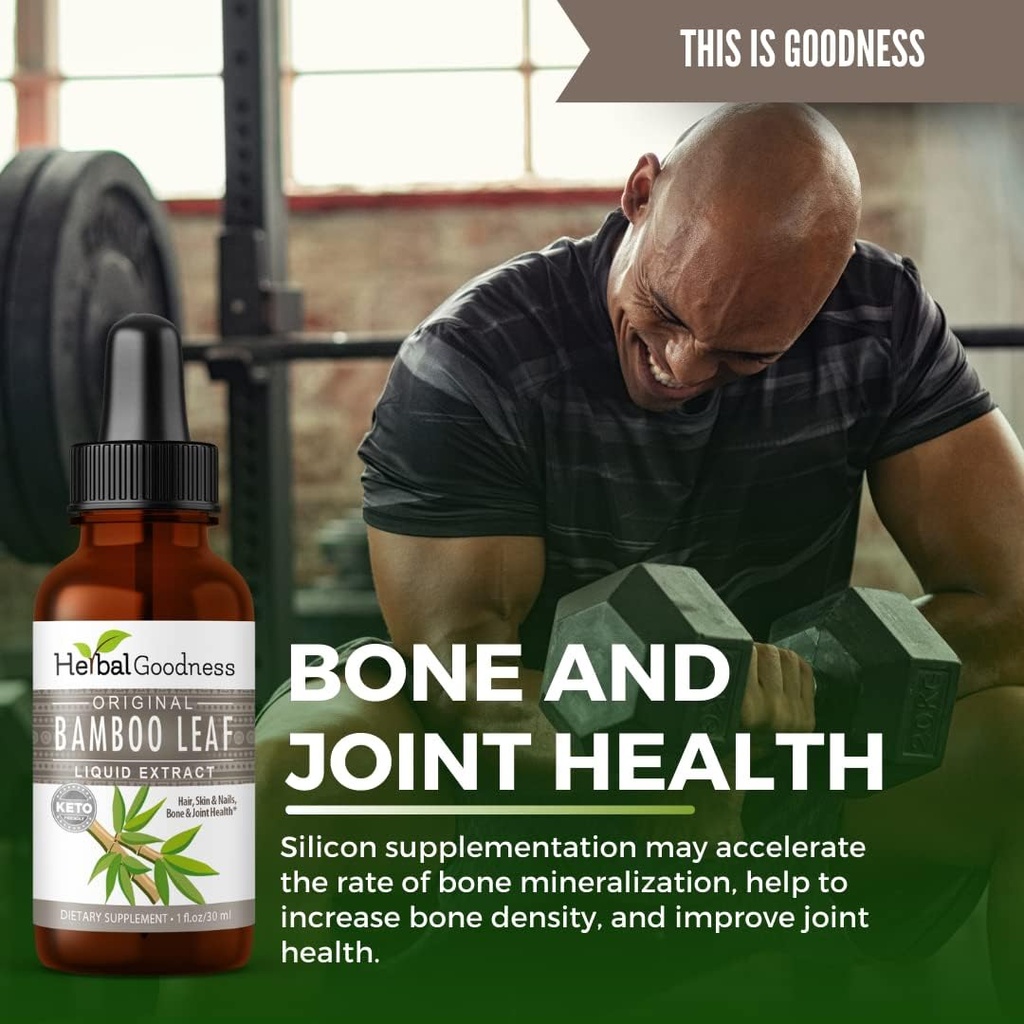 Bamboo Extract for Hair Growth - 70% Natural Silica - Vegan Collagen Superfood, Dietary Fiber for Hair, Skin, Nail & Joint Health -12(1oz) btls - Herbal Goodness 5