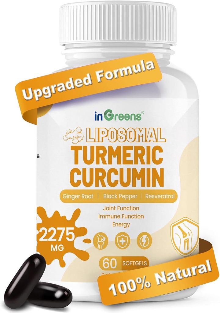 Turmeric Supplement 2275mg, 95% Curcumin, Liposomal Curcumin for Best Absorption, Curcumin Supplement for Joint Support, Bottled in USA - 60 Softgels 2