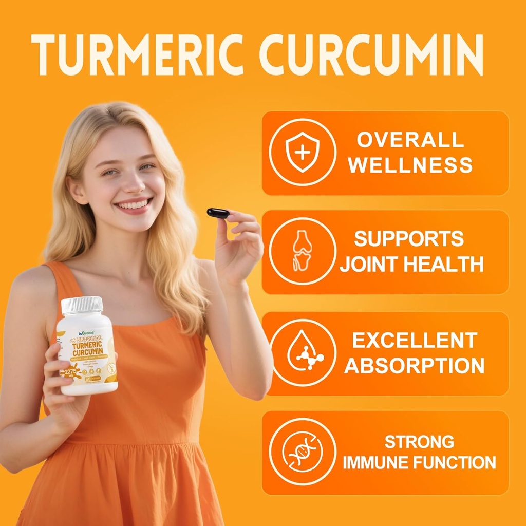 Turmeric Supplement 2275mg, 95% Curcumin, Liposomal Curcumin for Best Absorption, Curcumin Supplement for Joint Support, Bottled in USA - 60 Softgels 6