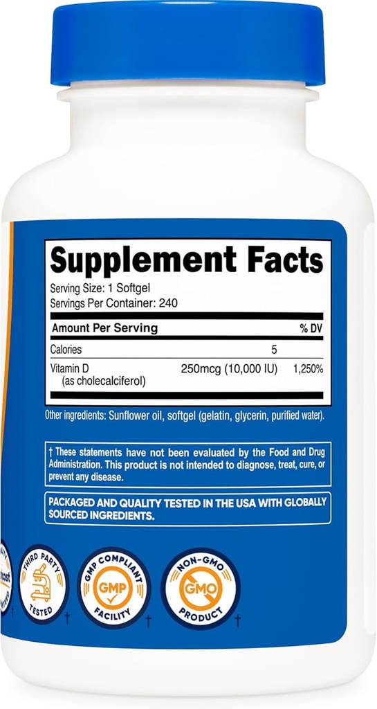 Nutricost Vitamin D3 10,000 IU, 240 Softgel Capsules - Potent, Non-GMO, Gluten Free Vitamin D 6