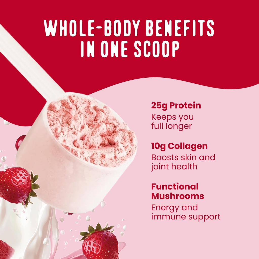 FlavCity Grass Fed Whey Protein Powder - Berries & Cream - 25g Protein & 10g Collagen - Made with Organic Strawberries & Coconut Milk - Gluten Free & No Added Sugars (20 Servings) 5