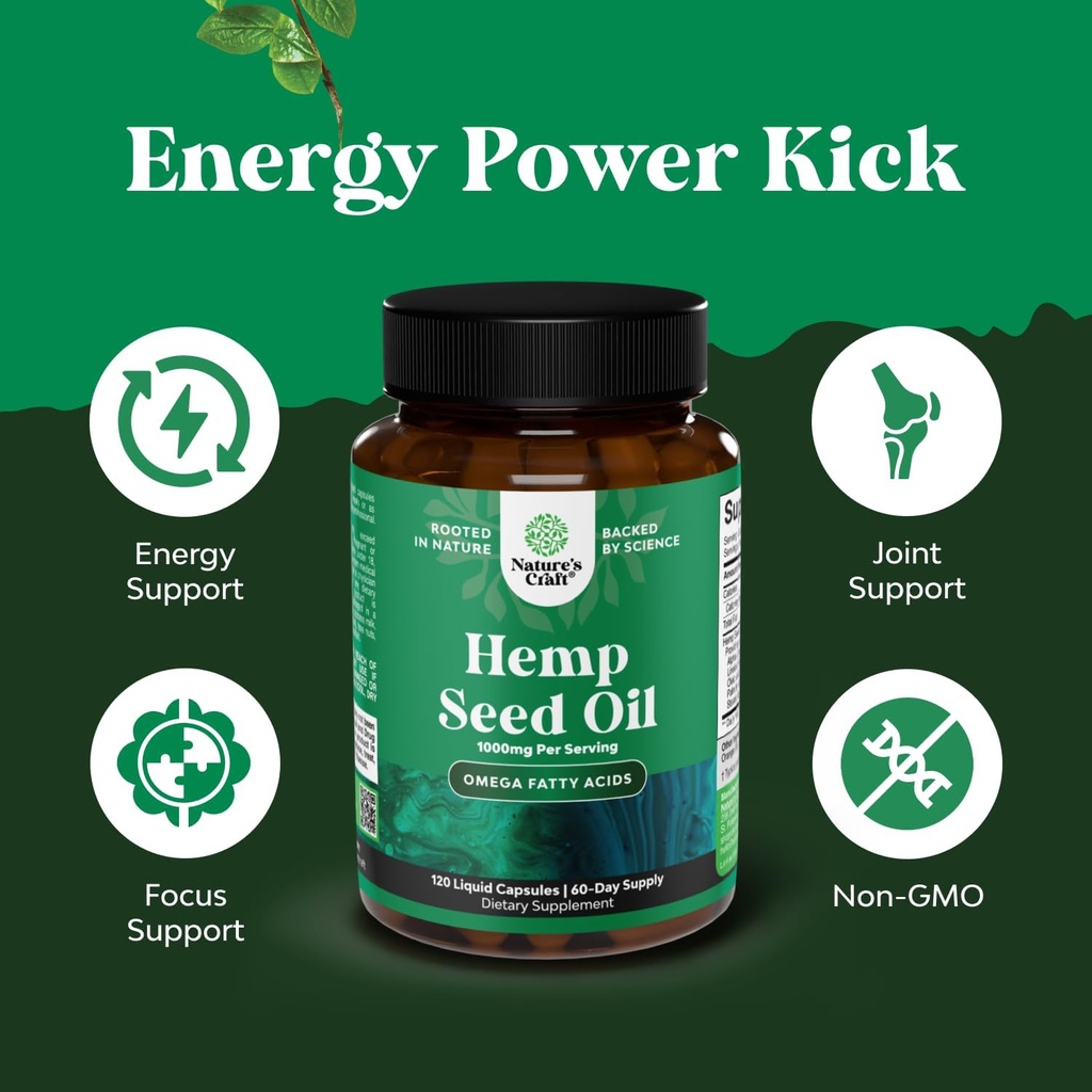 Bundle of Natural Hemp Seed Oil Capsules and Omega Flaxseed Oil 1000mg Softgels - with Essential Fatty Acids for Joint Support - Natural Omega 3 6 9 Supplement for Hair Skin and Nails 5